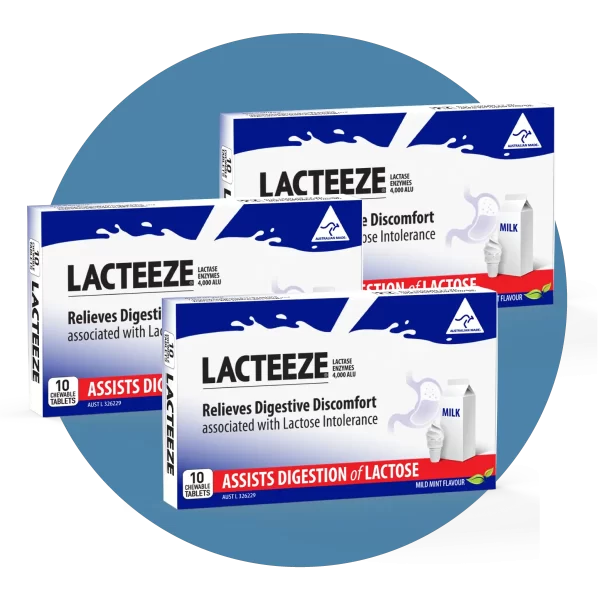 Set of three Lacteeze Lactase Enzymes Chewable Tablets