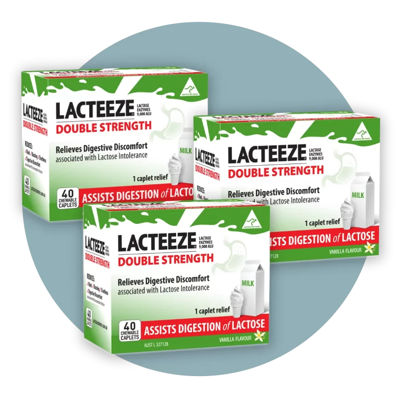 Set of three Lacteeze Double Strength Chewable Caplets